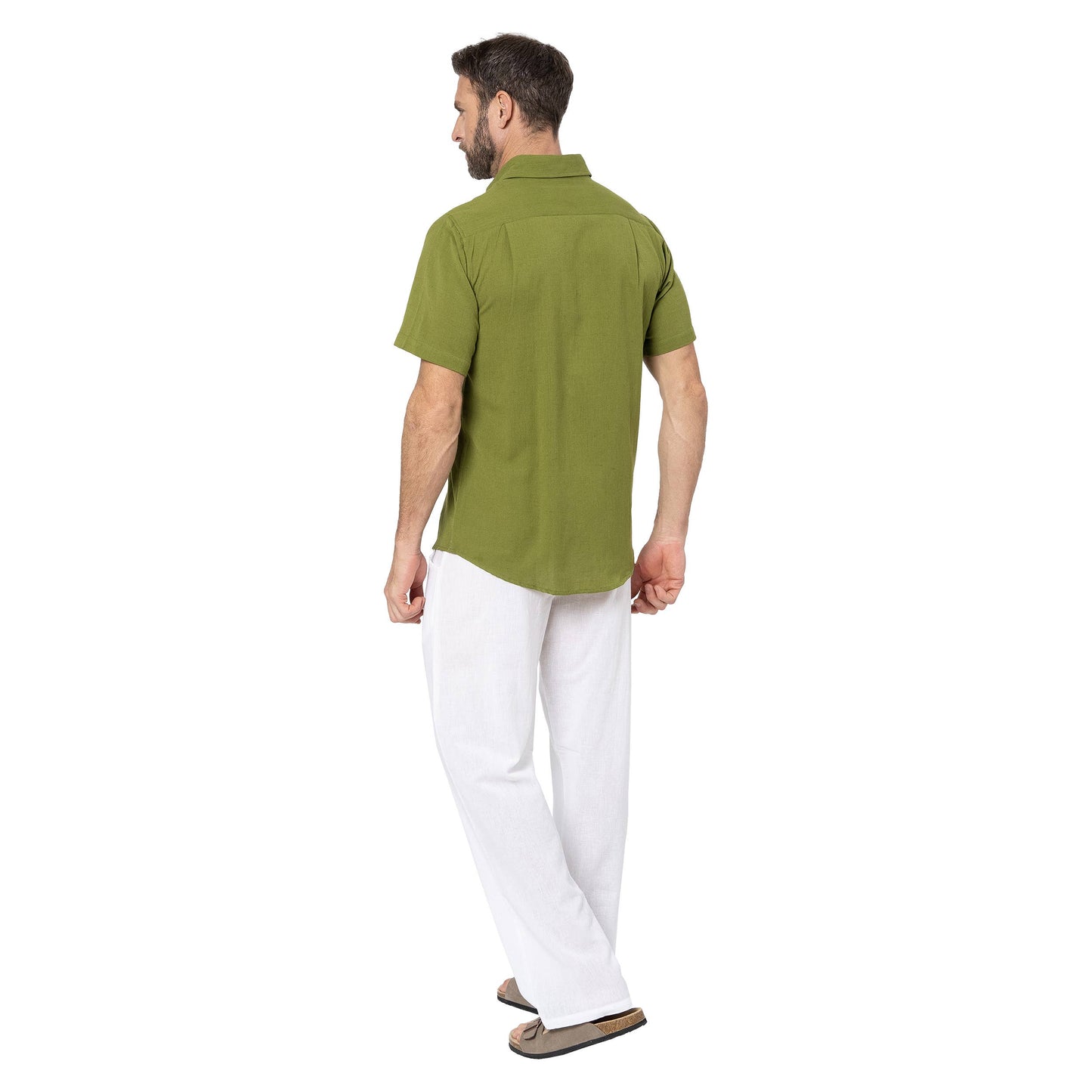Camicia estiva uomo in lino a maniche corte verde
