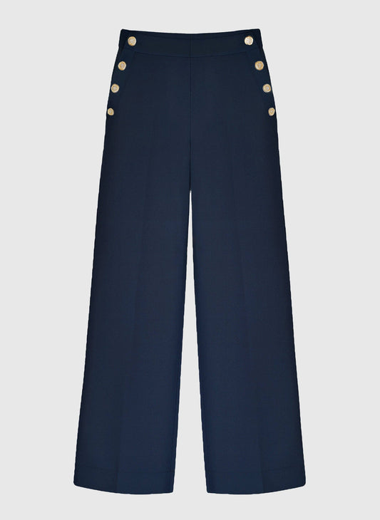 Pantaloni ampi vita alta blu navy Ponata