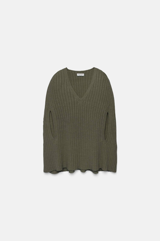 Poncho a coste con scollo a V