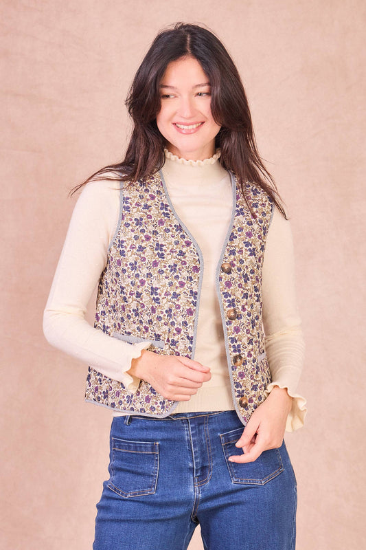 Gilet trapuntato floreale in cotone GOA