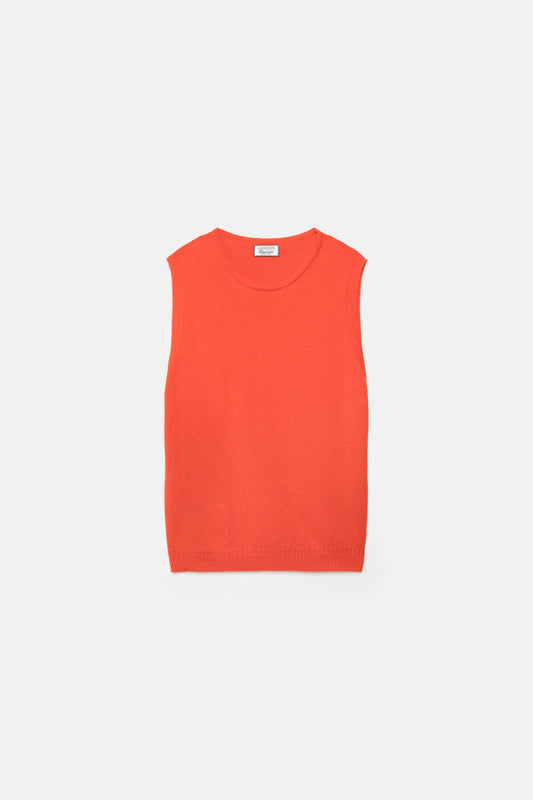 Top smanicato in maglia rasata con girocollo