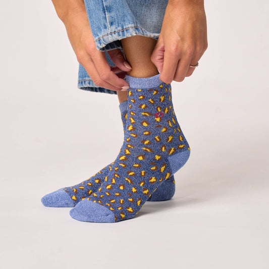 Calzini alla caviglia glitterati leopardati blu navy