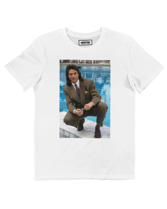 T-shirt bianca unisex con stampa fotografica cinematografica