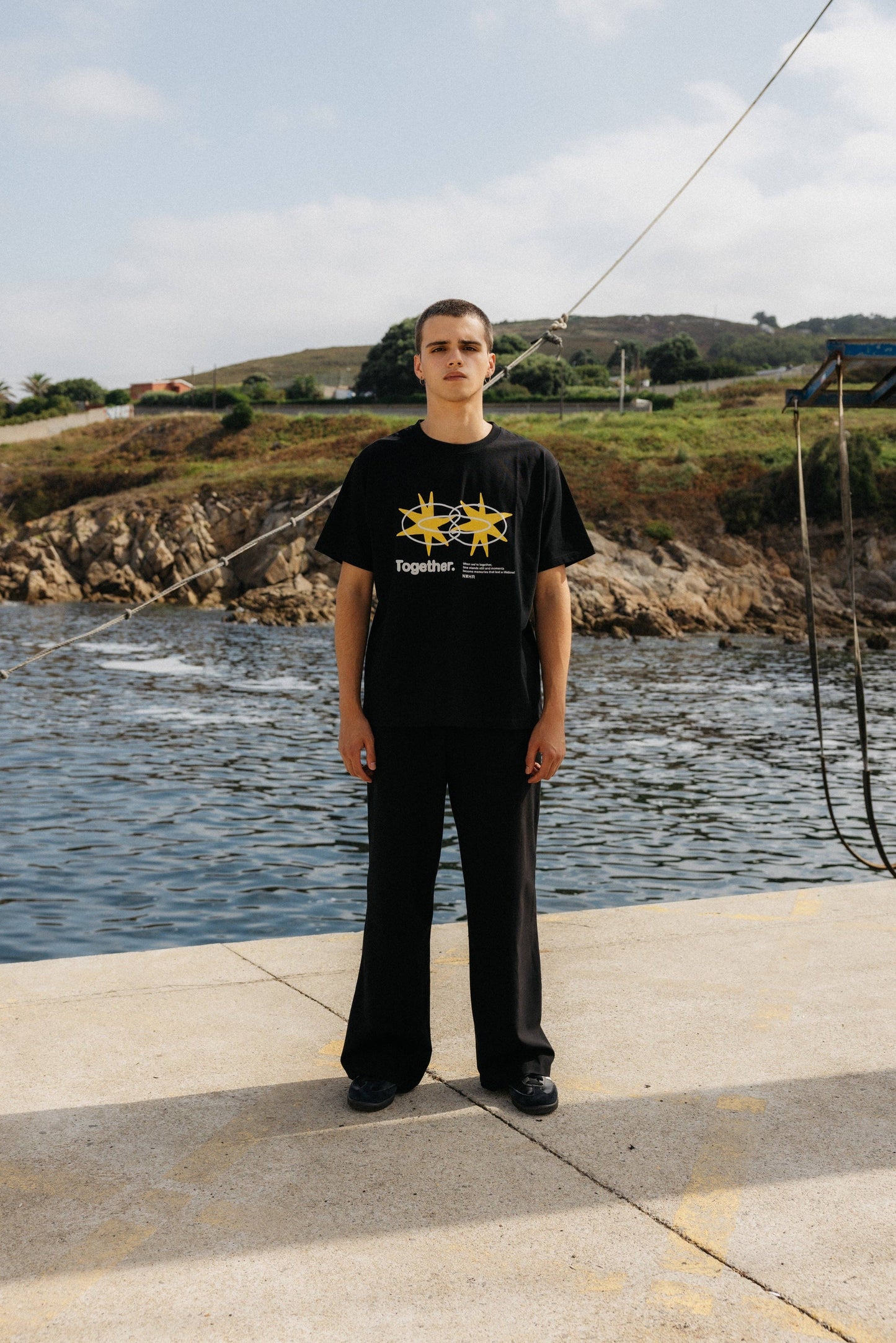 T-shirt nera oversize con stampa Star in cotone biologico