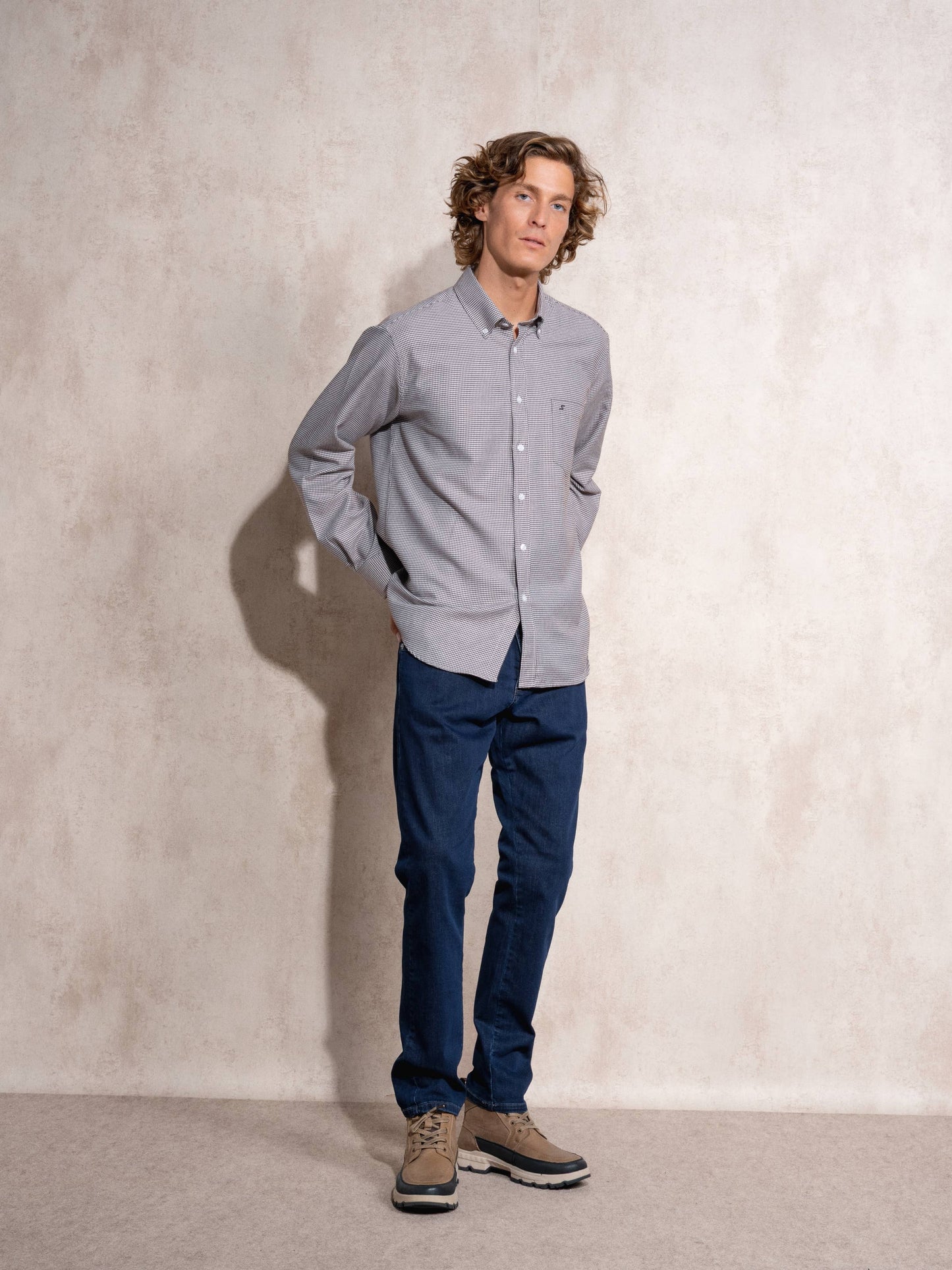 Camicia da uomo in cotone misto a microquadri