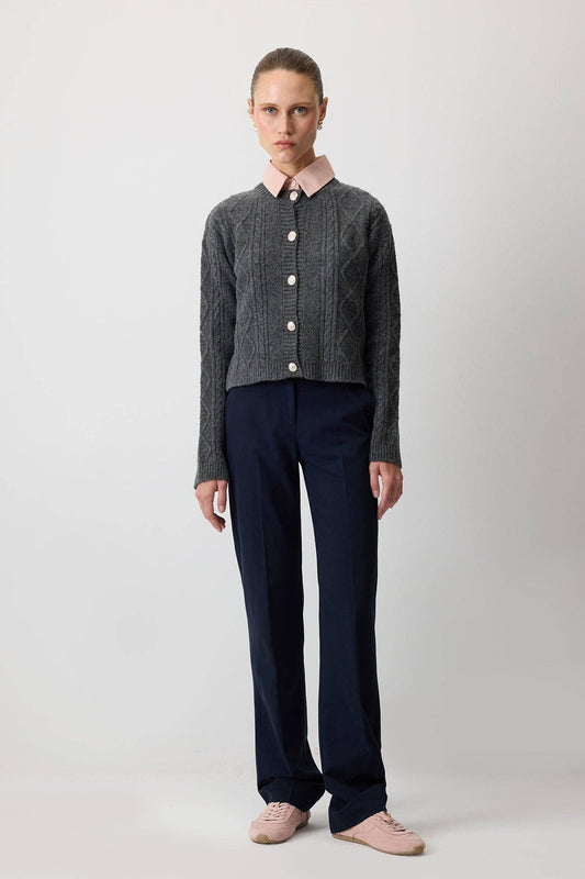 Cardigan in maglia a trecce antracite