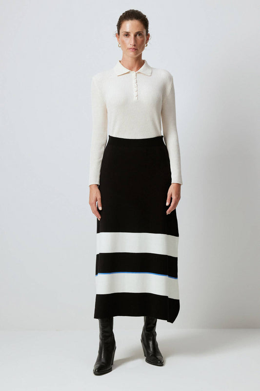 Gonna midi in maglia a righe colorblock con vita elasticizzata