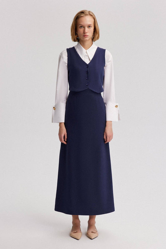 Gilet in cotone testurizzato con bottoni blu navy
