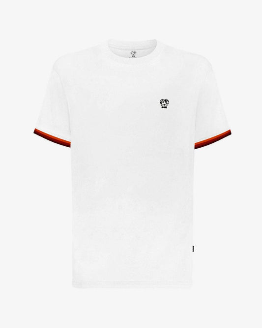 T-shirt uomo antimacchia bianca con bordi arancioni