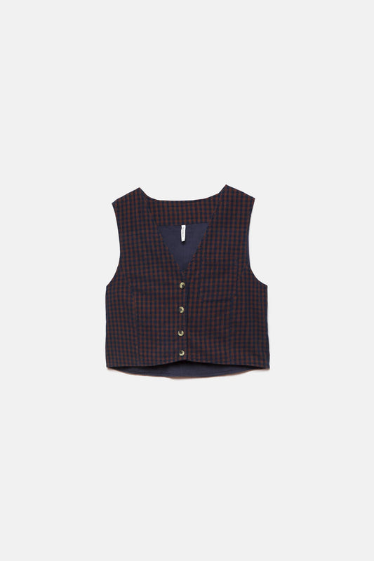 Gilet a quadri con scollo a V