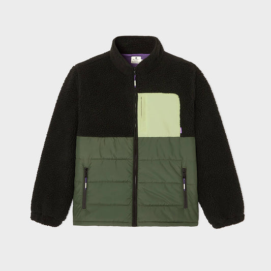 Giacca sherpa bicolore nera e verde