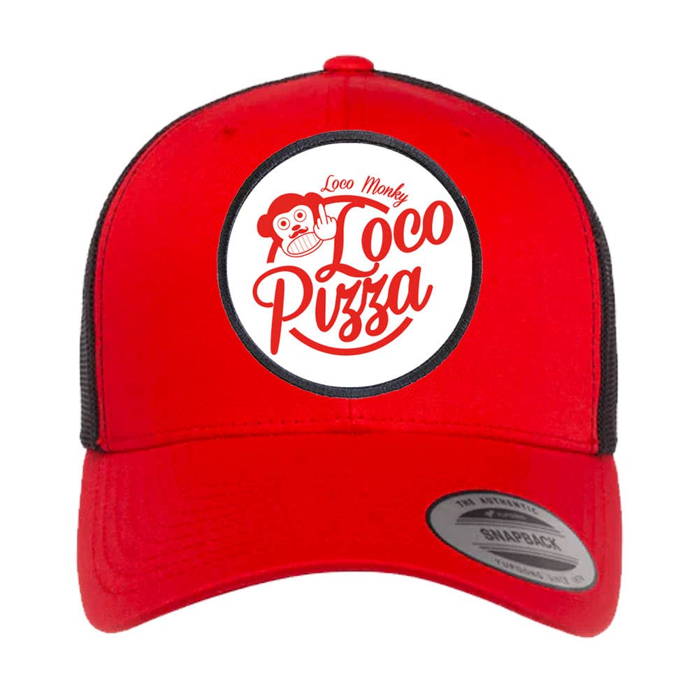 Cappellino trucker unisex con patch Loco Pizza e rete