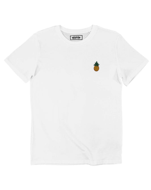 T-shirt bianca con patch ananas ricamato in cotone biologico