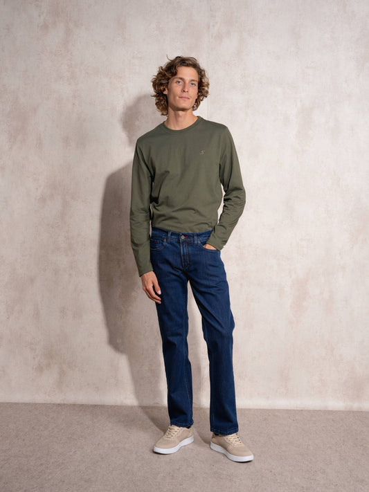 Jeans uomo in denim blu elasticizzato