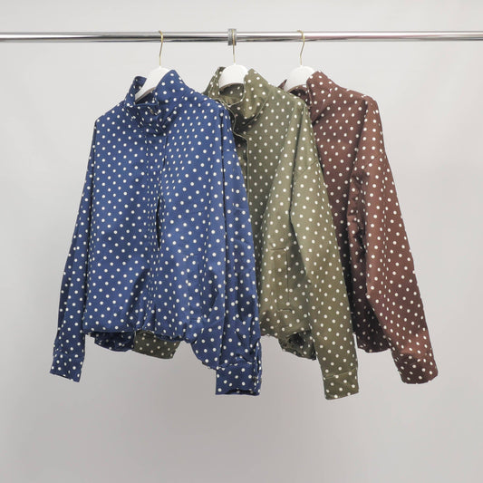 Giacca oversize a pois con collo alto in cotone elasticizzato
