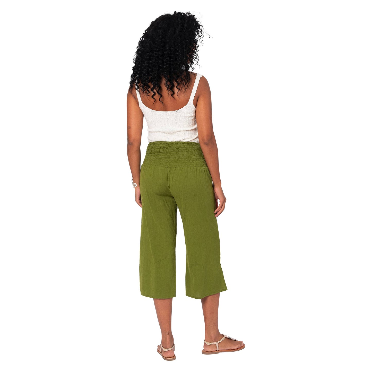 Pantaloni culotte estivi in cotone e lino verdi
