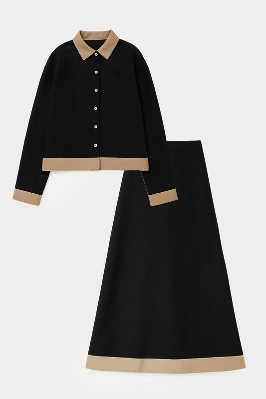 Completo camicia e gonna lunga in cotone strutturato