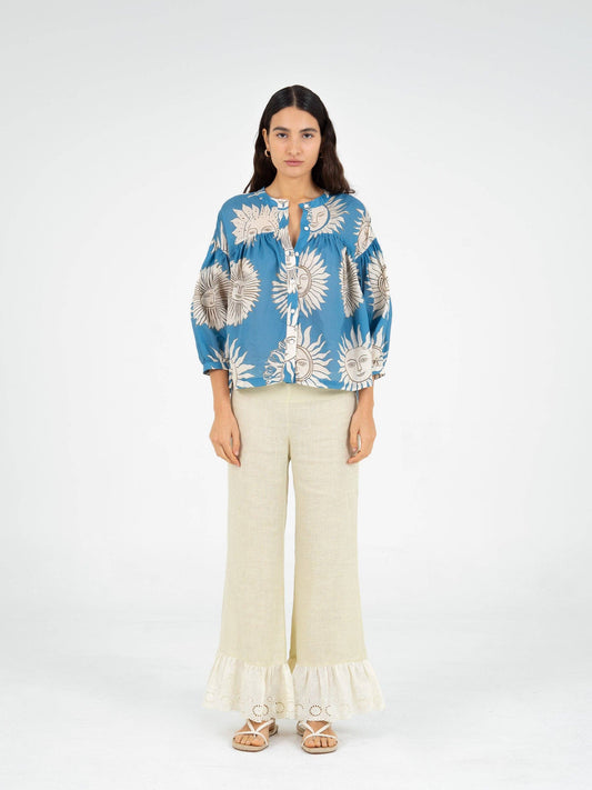 Camicetta estiva boho in voile di cotone con maniche 3/4