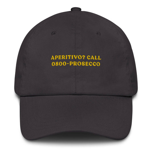 Cappellino da baseball ricamato “Aperitivo? Call Prosecco”
