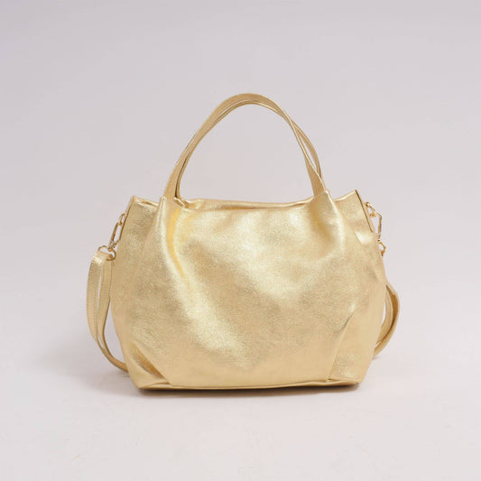 Borsa a mano e tracolla in pelle con finitura metallizzata