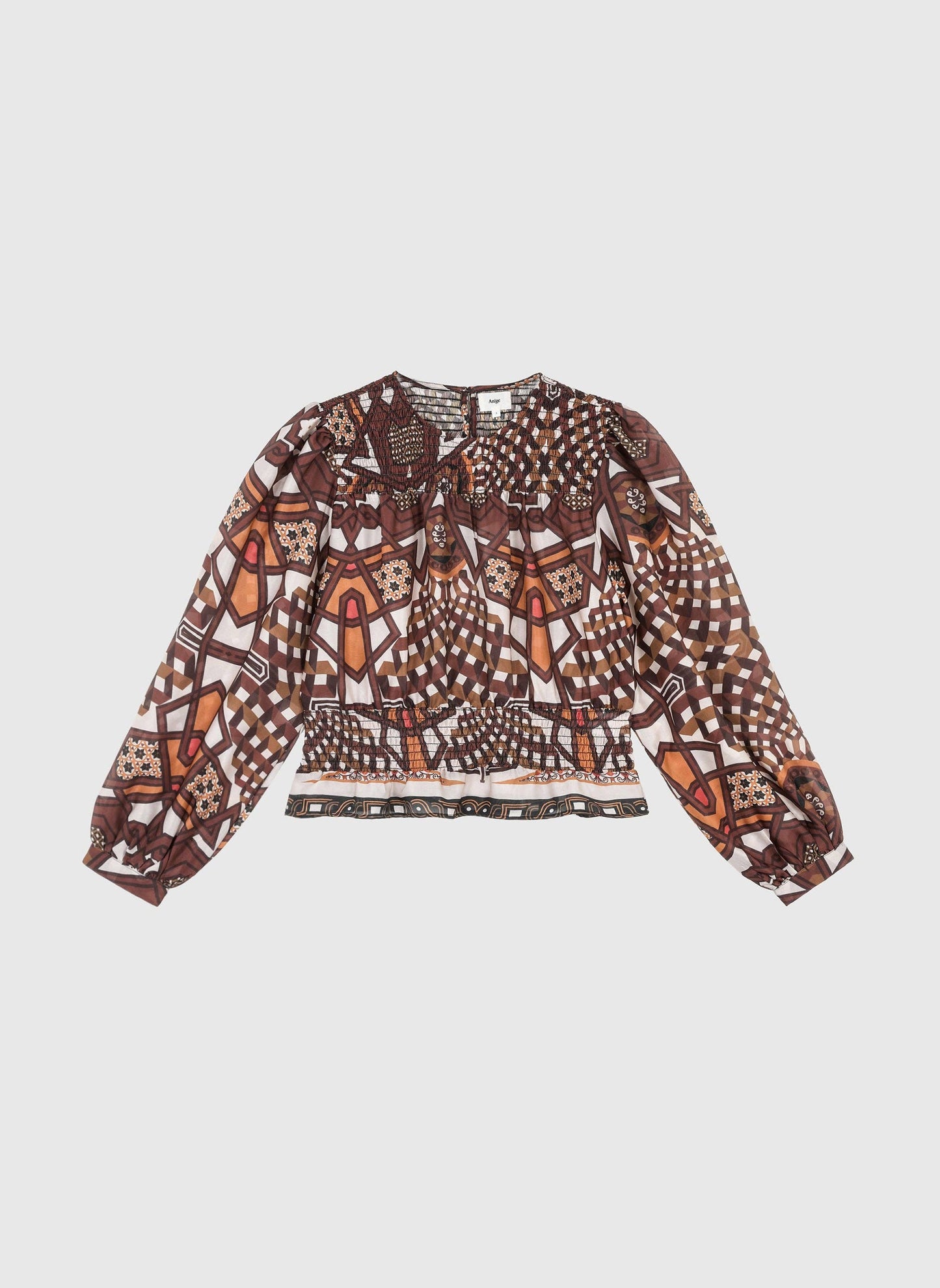 Blusa in organza stampata caramello