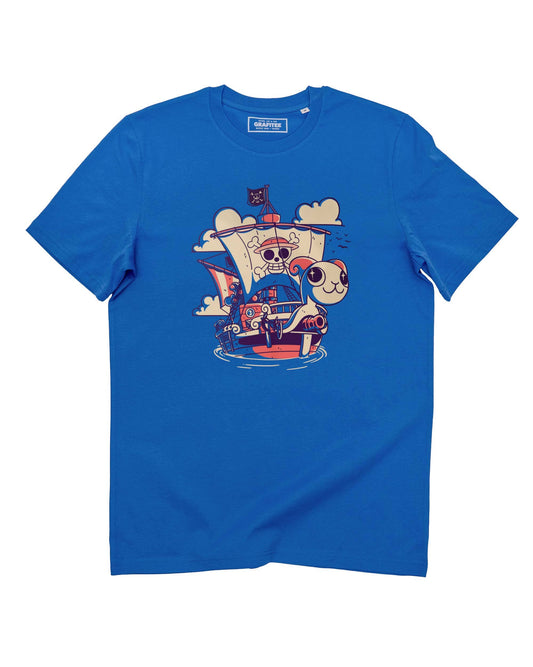 T-shirt unisex blu con stampa manga barche