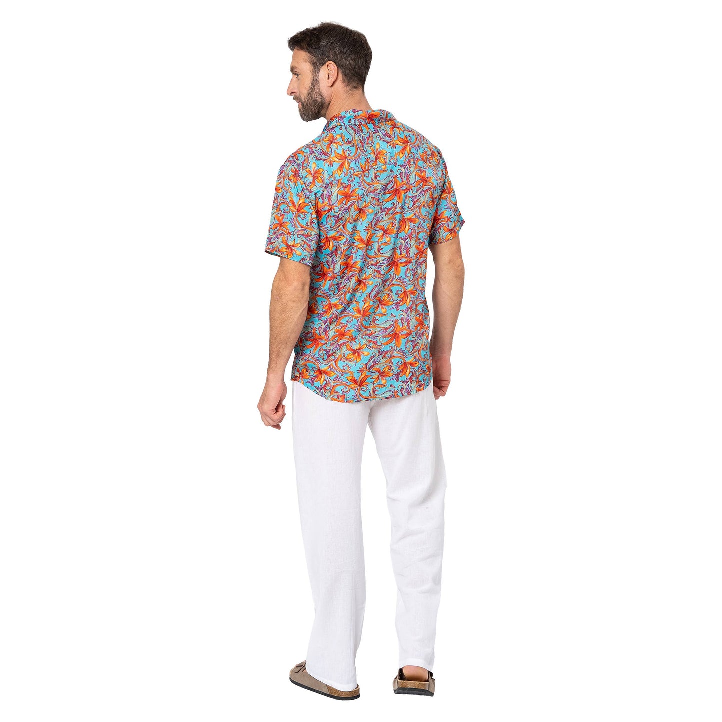 Camicia estiva a manica corta con stampa tropicale