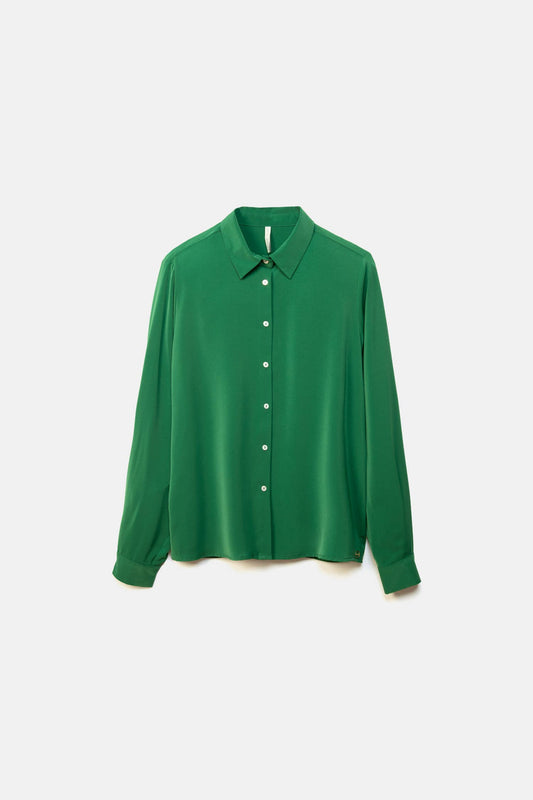 Camicia in raso tinta unita verde