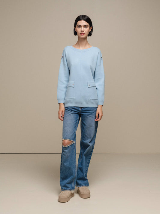 Maglione donna in maglia con tasche applicate