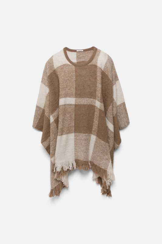 Poncho a quadri con frange