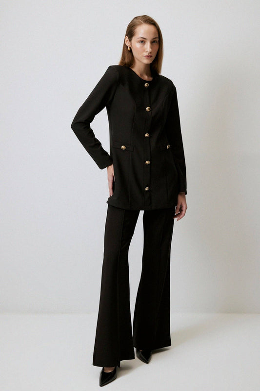 Tunica in crêpe con bottoni dorati