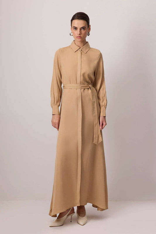 Abito chemisier lungo in Tencel con cintura