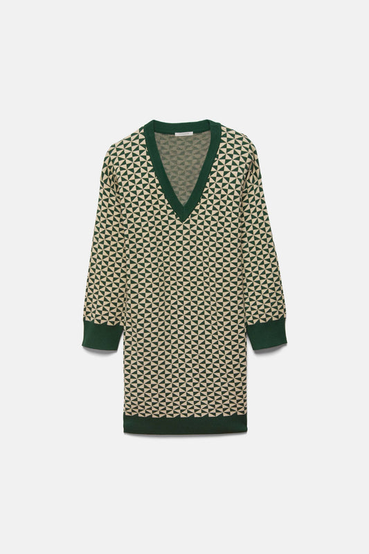 Abito jacquard con scollo a V
