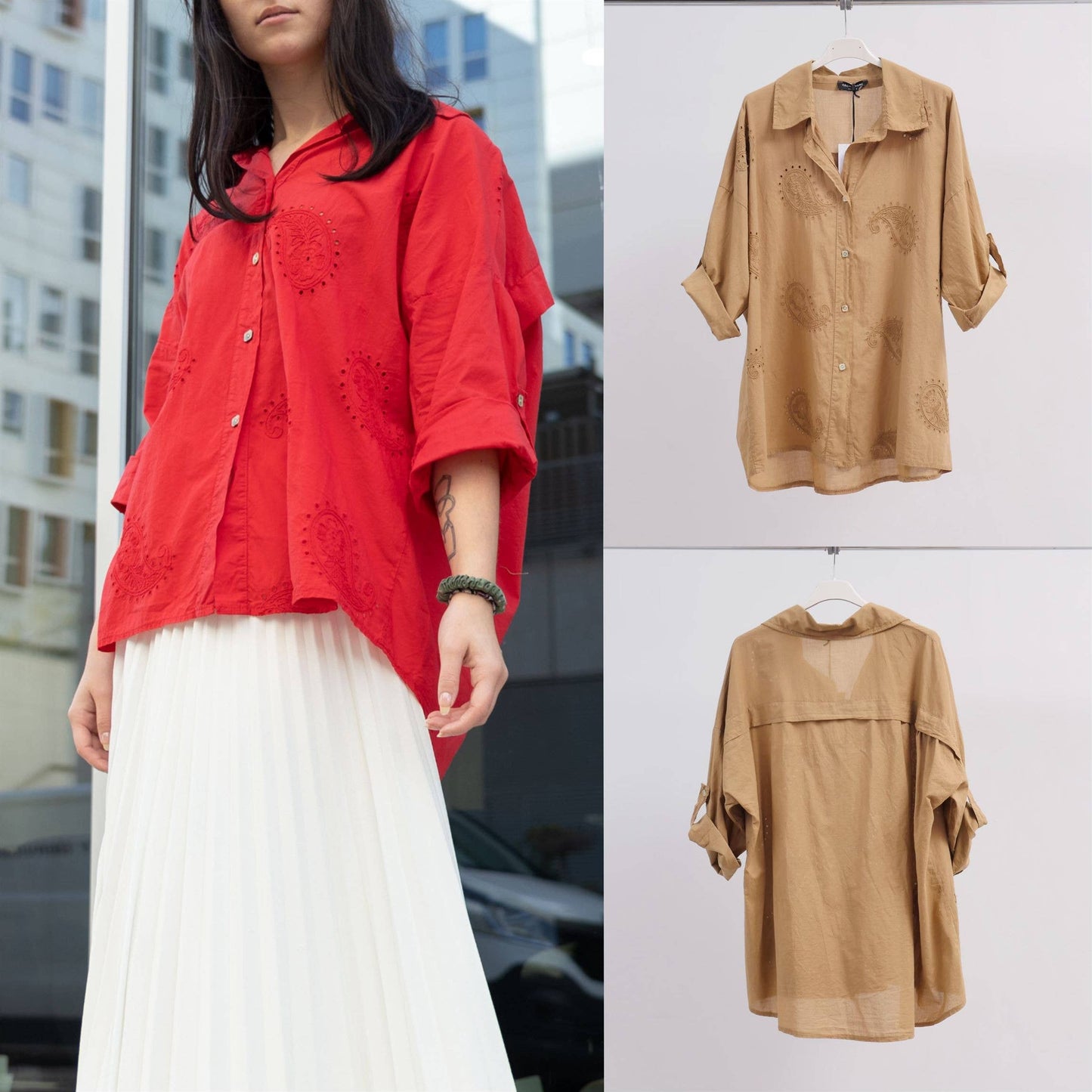 Camicia oversize in cotone ricamata