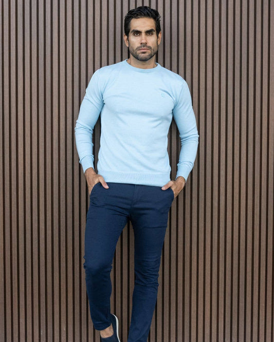 Maglione girocollo in cotone Pima Blue Sky