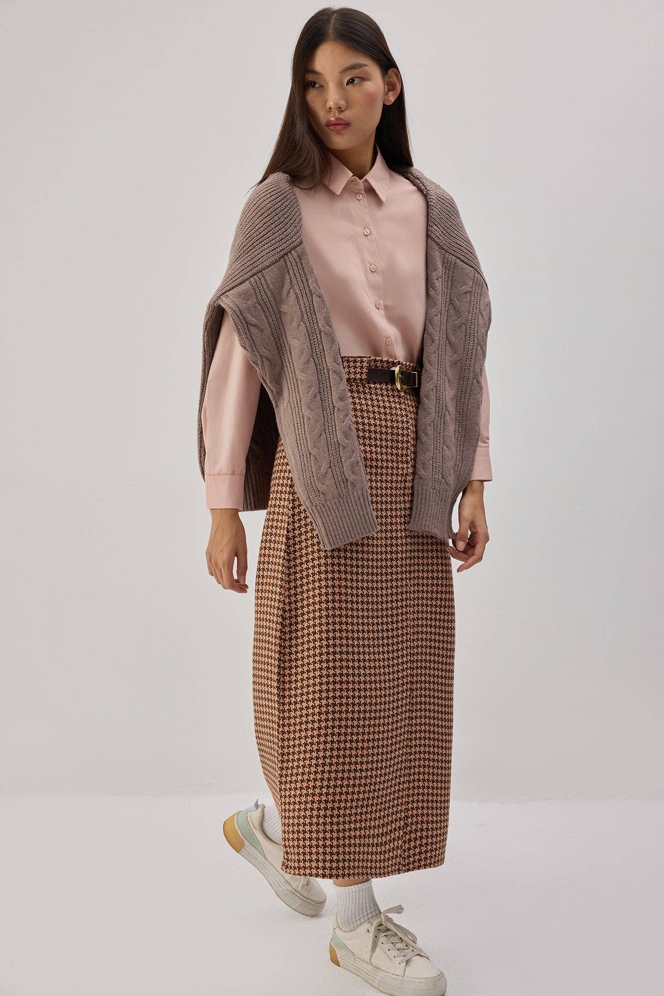 Gonna longuette in tweed con vita elasticizzata