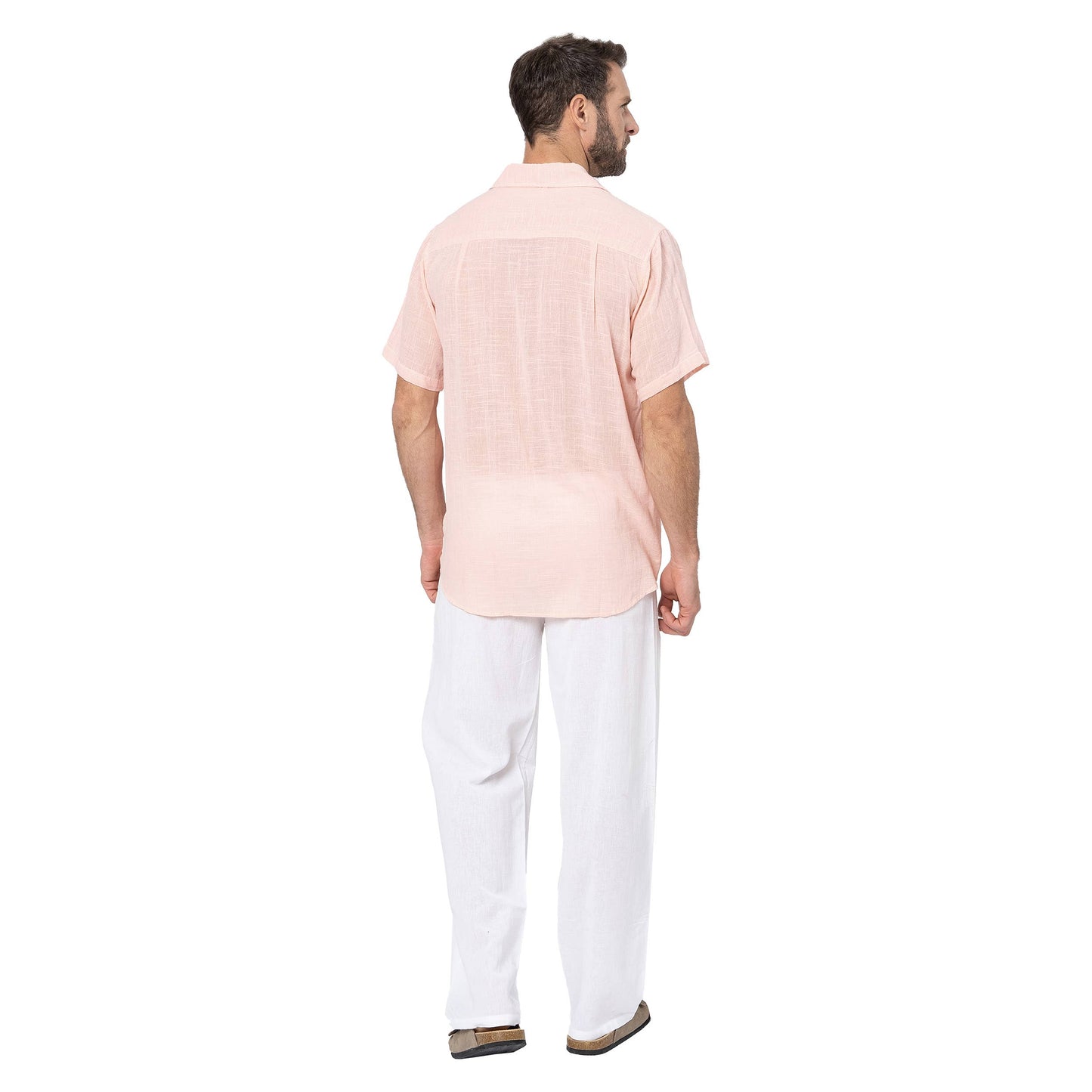 Camicia estiva a maniche corte in cotone rosa