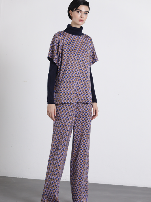 Pantaloni palazzo jacquard a rombi