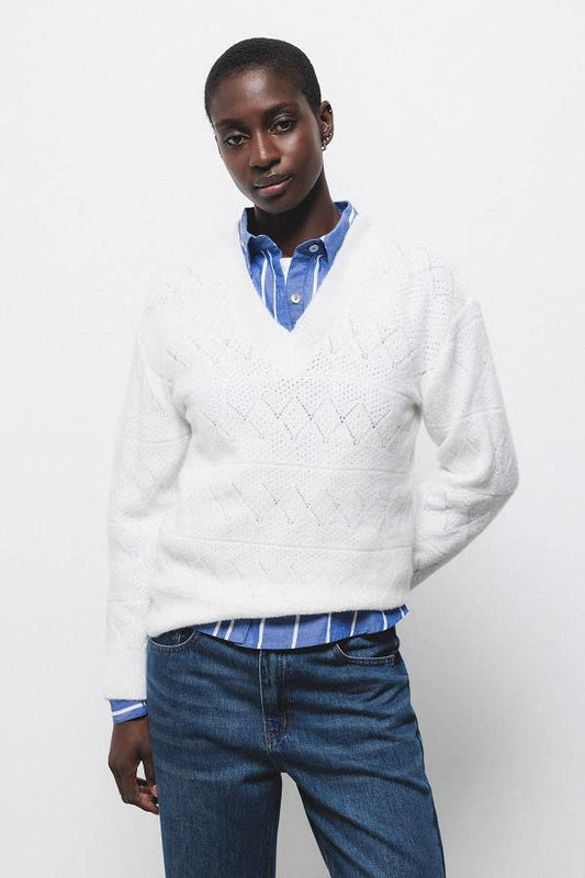 Maglione a maglia strutturata con scollo a V