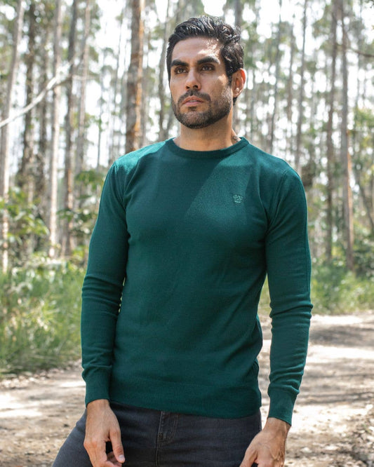 Maglione girocollo in cotone Pima verde da uomo