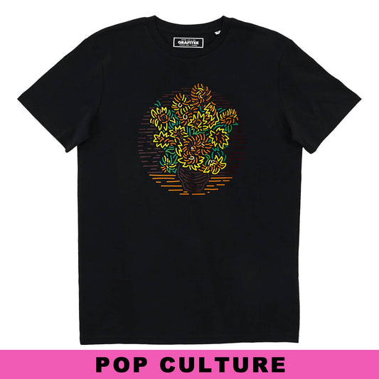 T-shirt artistica con girasoli in cotone biologico