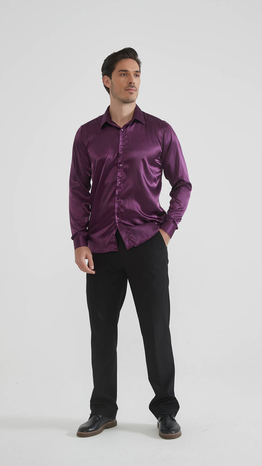 Camicia satinata viola da uomo