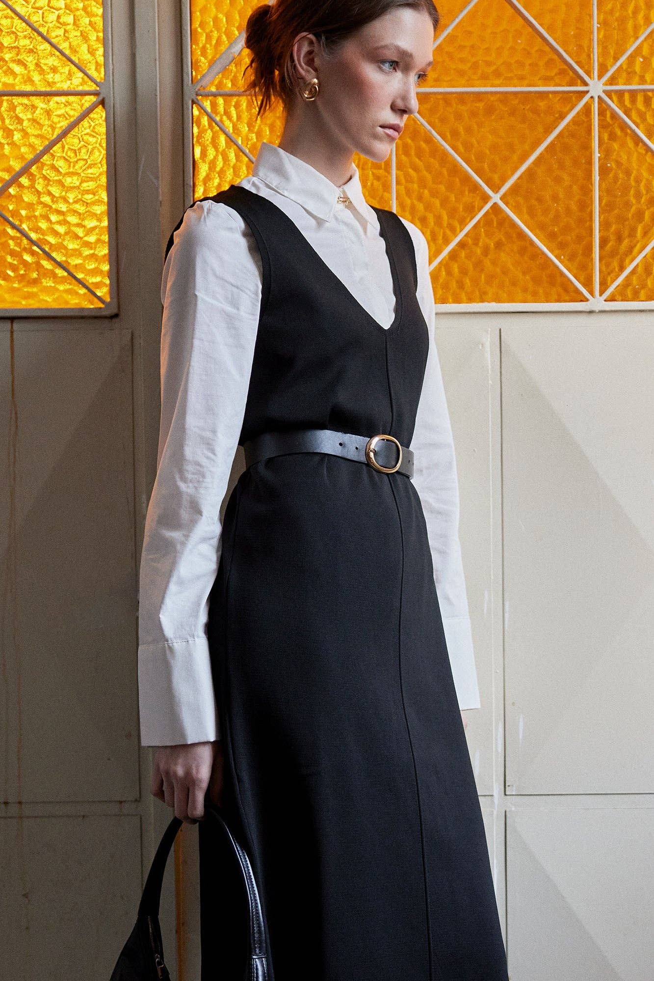 Gilet a maglia lungo nero con scollo a V