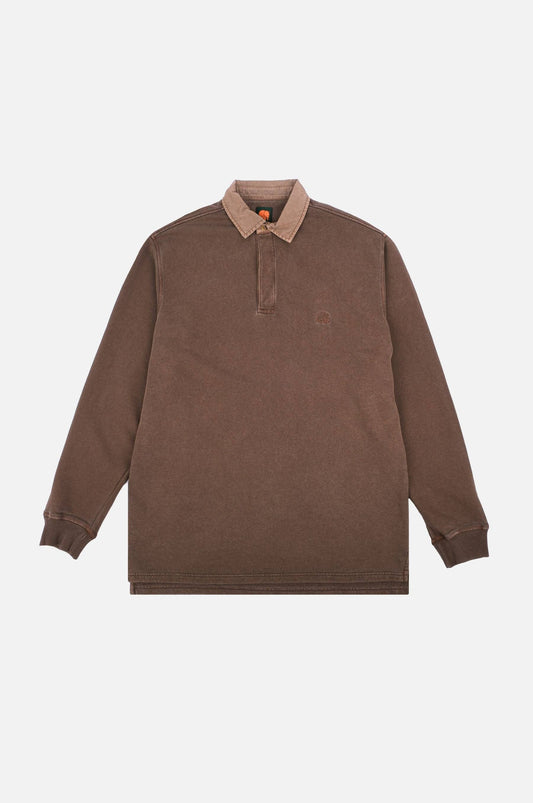 Maglione polo pesante tinto a pigmento color castagna