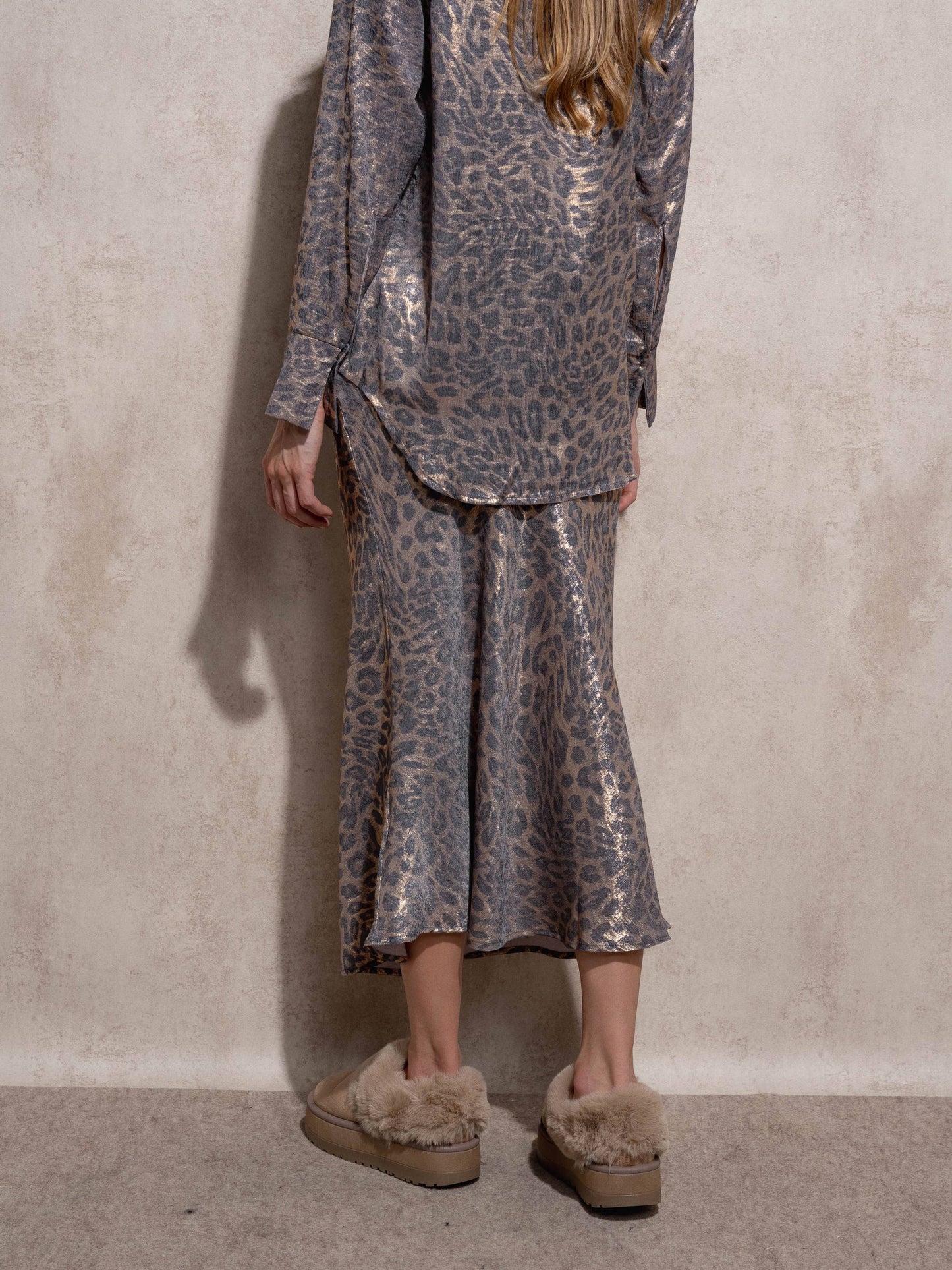 Gonna midi animalier effetto satinato