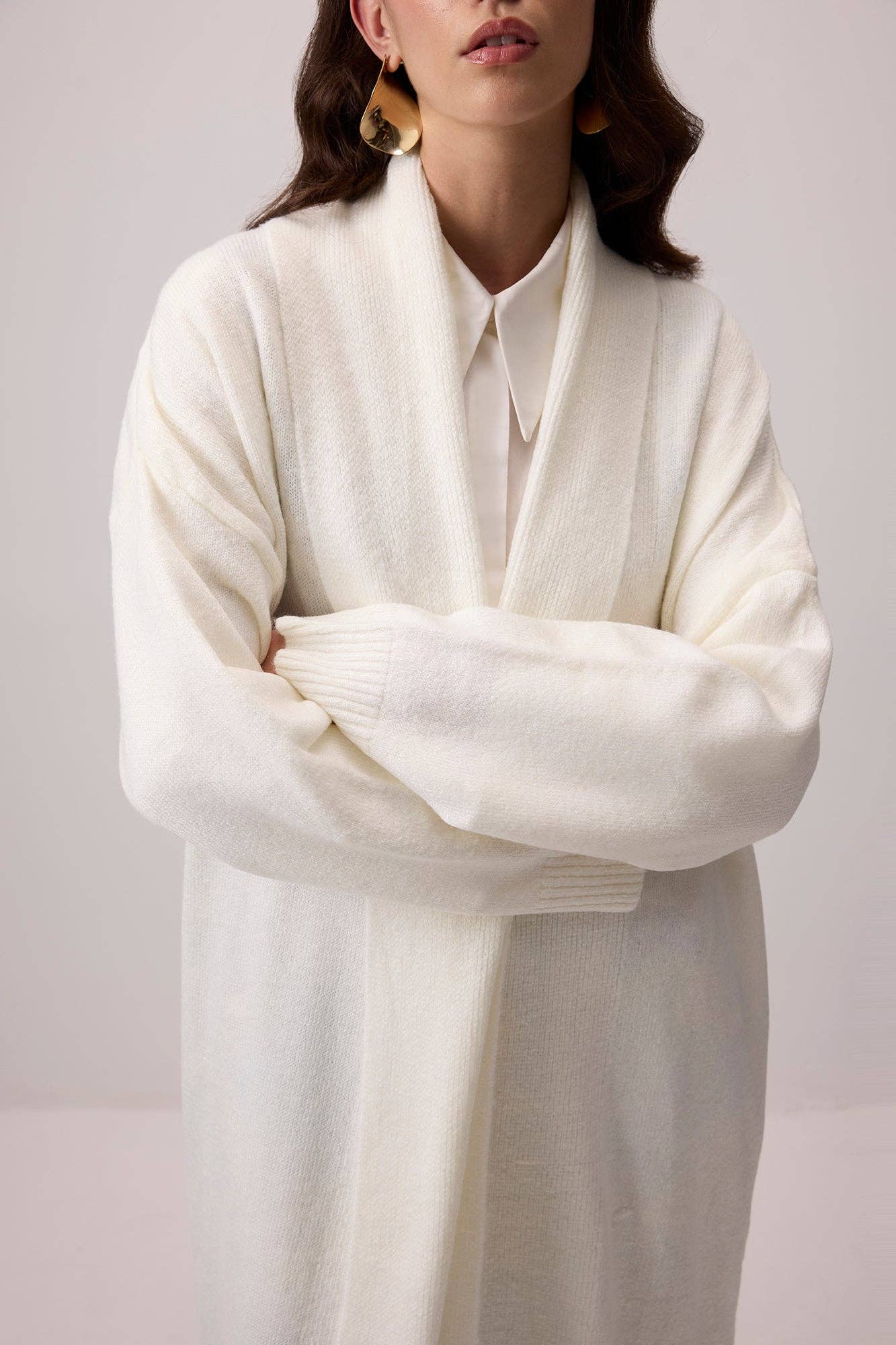 Cardigan lungo in maglia panna