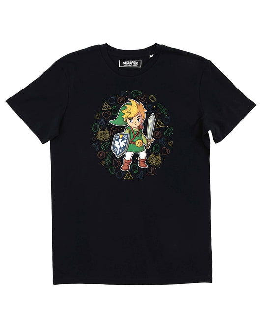 T-shirt nera unisex con grafica Link stile videogame