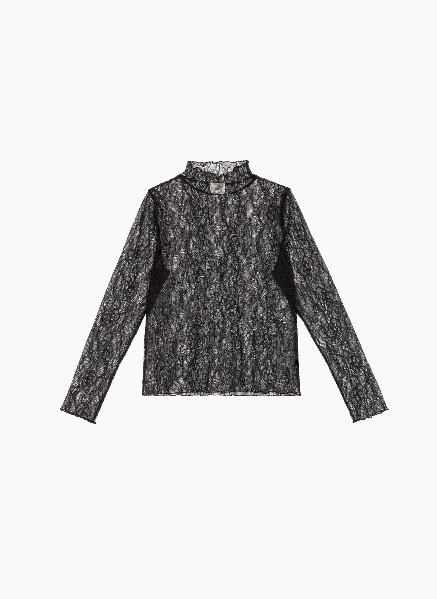 Top in pizzo a collo alto blu marino