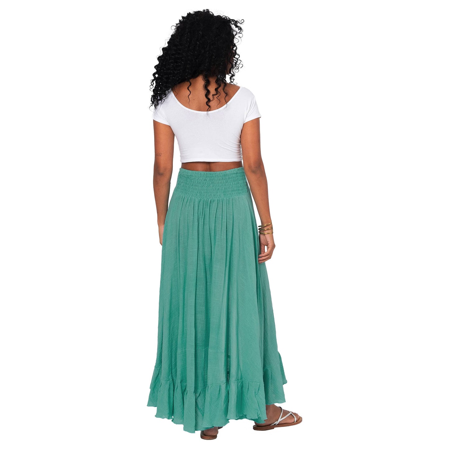 Gonna da spiaggia lunga verde in voile con spacco
