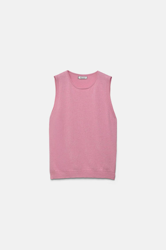 Gilet in maglia rasata rosa con scollo rotondo